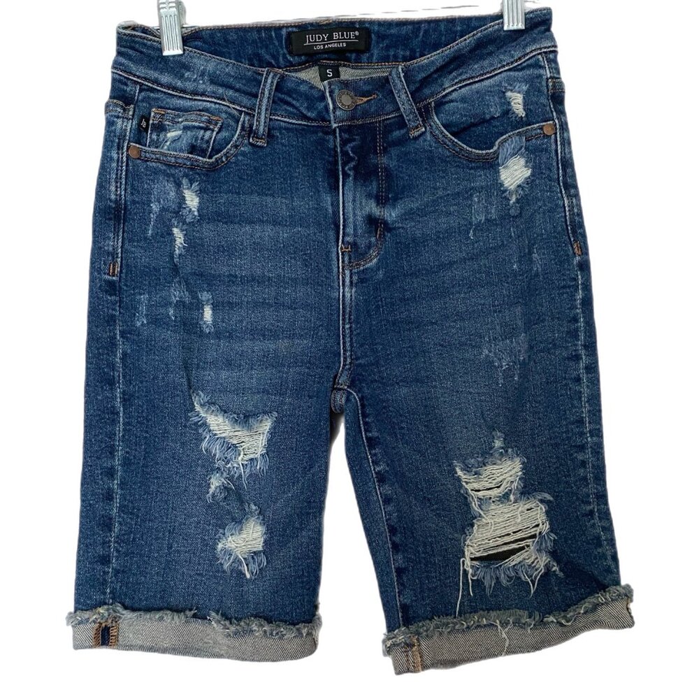 Judy Blue Jean Shorts Womens High Rise Bermuda Distressed Frayed Shorts Size S